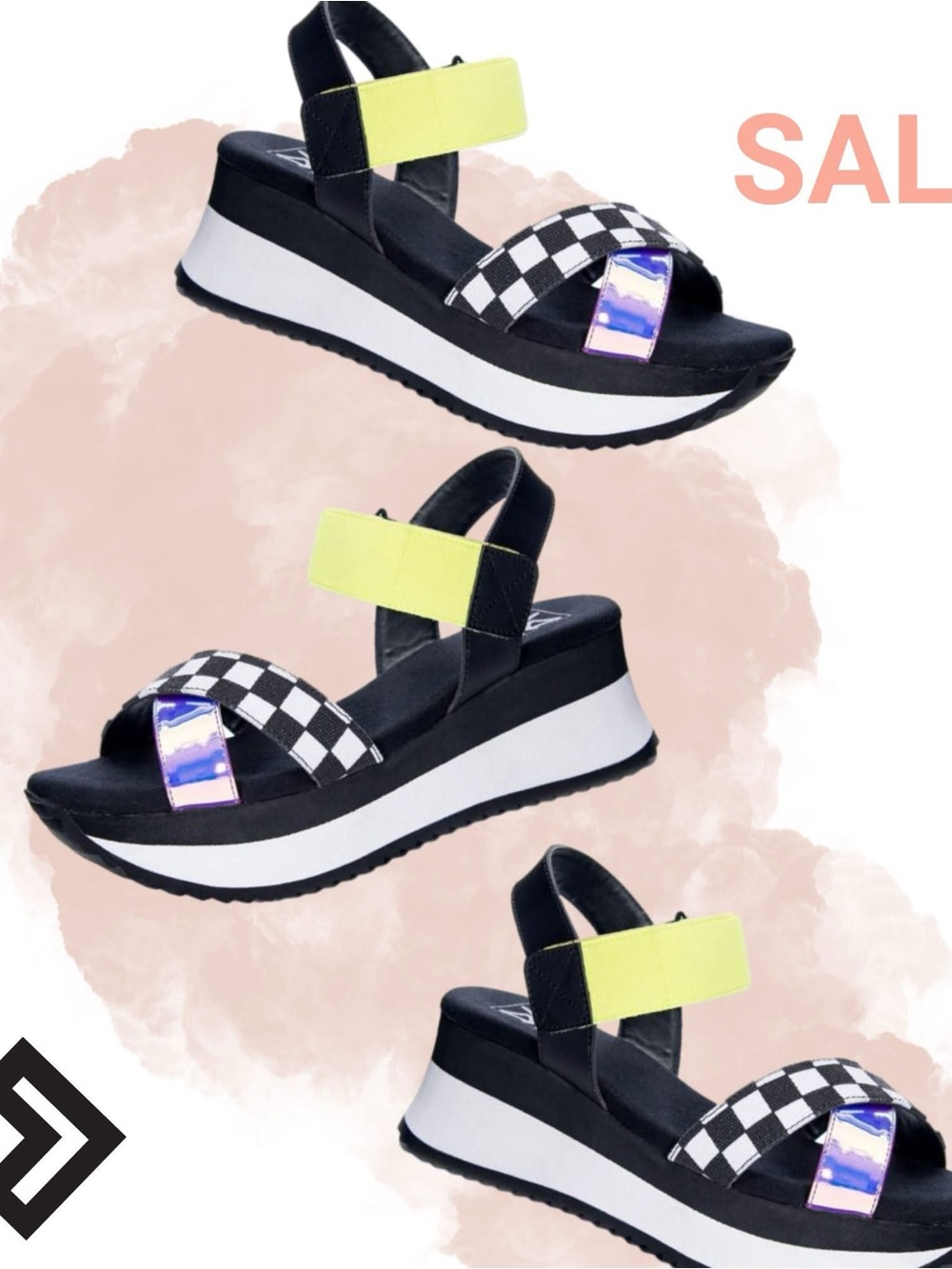 Women’s Platform Sandal with Neon Yellow Strap and Checker Detail